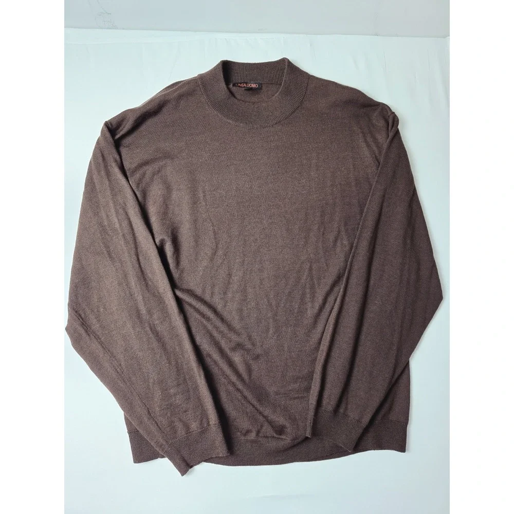 Linea Uomo Men's Sweater 5XL Brown Wool Blend Mock Neck Pullover Lightweight